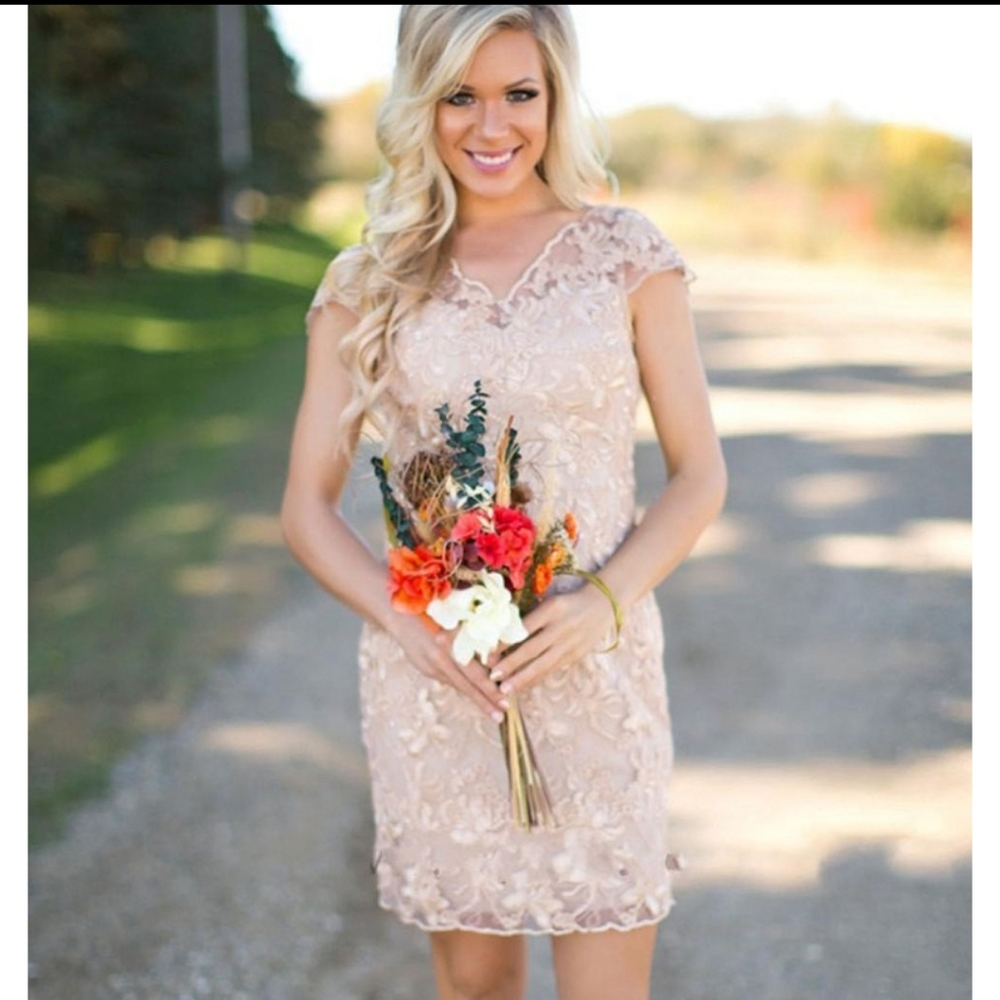 Jewel Illusion Sheath A-Line Lace Cap-Sleeve Dress